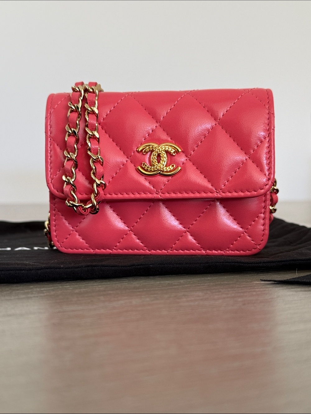 CHANEL Red Pink Quilted Mini Gold Chain Crossbody - Picture 5 of 15